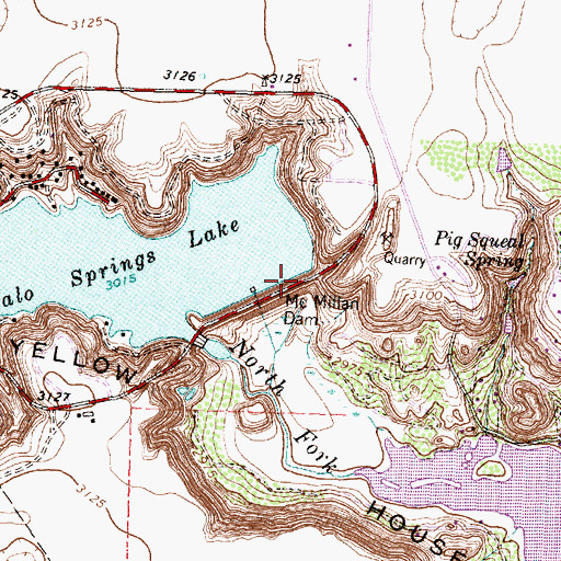 Topographic Map of McMillan Dam, TX