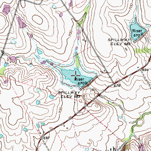 Topographic Map of Soil Conservation Service Site 3 Reservoir, TX