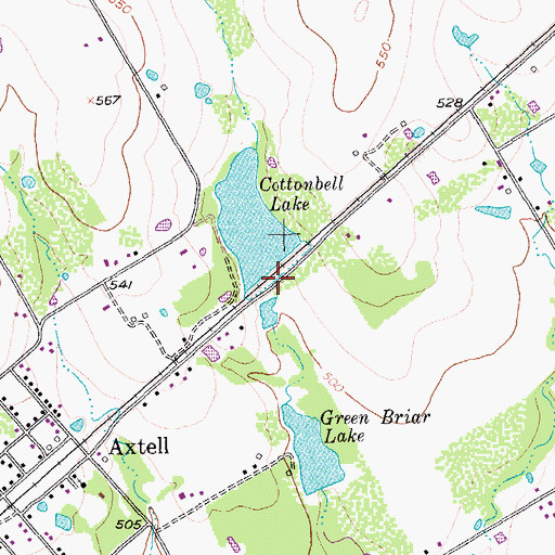 Topographic Map of Cottonbell Lake Dam, TX