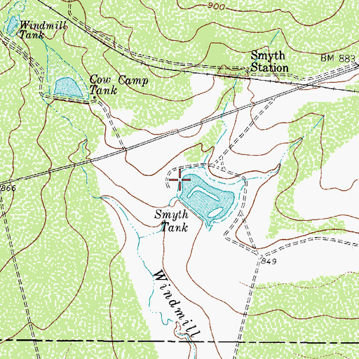 Topographic Map of Smyth Lake Dam, TX