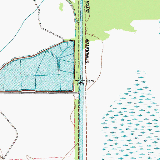 Topographic Map of Spindletop Weir Saltwater Barrier Dam, TX