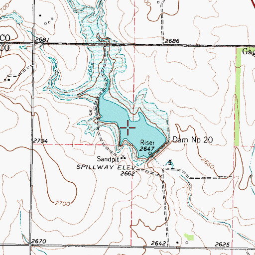 Topographic Map of Soil Conservation Service Site 20 Reservoir, TX
