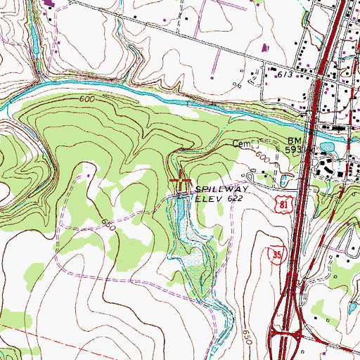 Topographic Map of E S C Robertson Ranch Lake Dam, TX