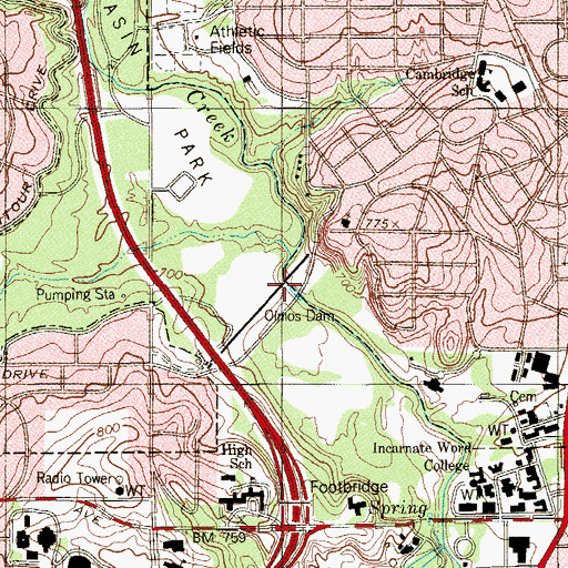 Topographic Map of Olmos Reservoir, TX