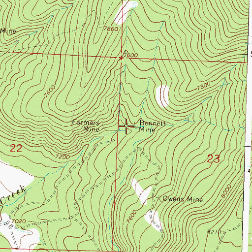 Topographic Map of Bennett Mine, CO