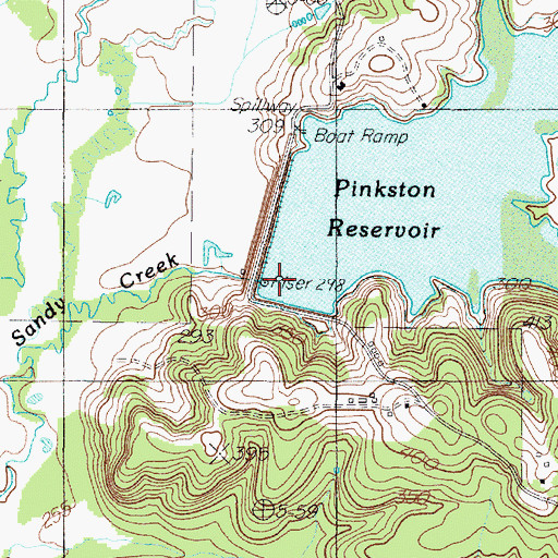 Topographic Map of Pinkston Dam, TX