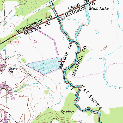 Topographic Map of Weaver Lake Dam, TX