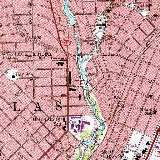 Topographic Map of Wycliff Ave Dam, TX