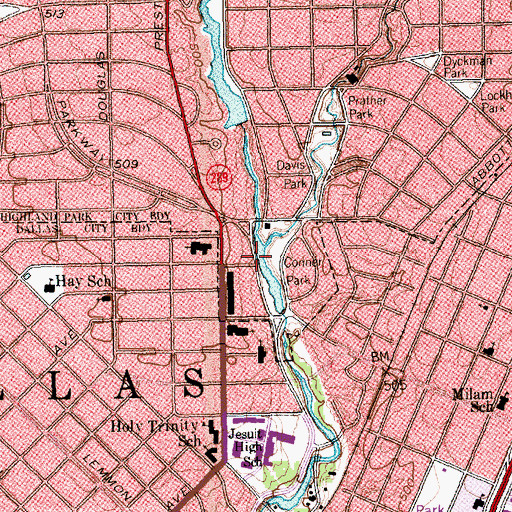 Topographic Map of Wycliff Ave Lake, TX