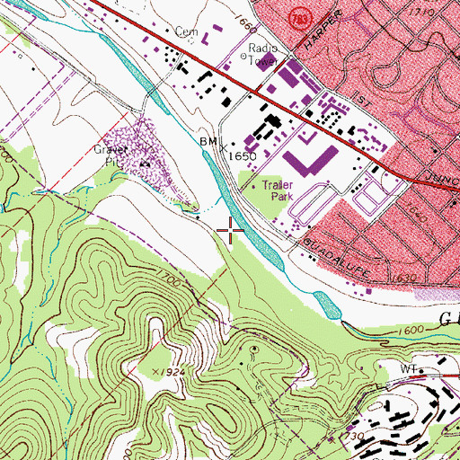 Topographic Map of Kerrville Ponding Dam, TX