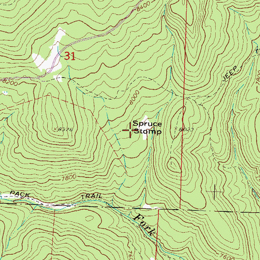 Topographic Map of Spruce Stomp, CO