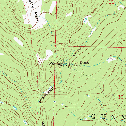 Topographic Map of Julian Ditch Camp, CO