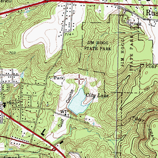 Topographic Map of Rusk City Lake Dam, TX