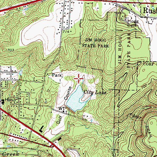 Topographic Map of Rusk City Lake, TX