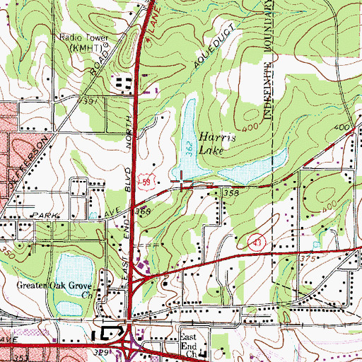 Topographic Map of Harris Front Lake Dam, TX