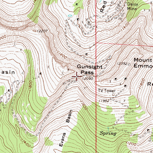 Topographic Map of Gunsight Pass, CO