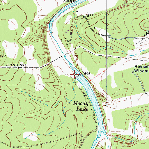 Topographic Map of Moody Lake Dam, TX
