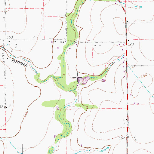 Topographic Map of Monroe Lake Dam, TX