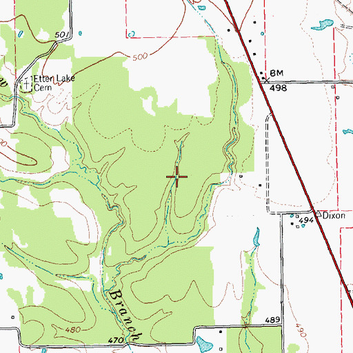 Topographic Map of Rollins Lake Dam, TX