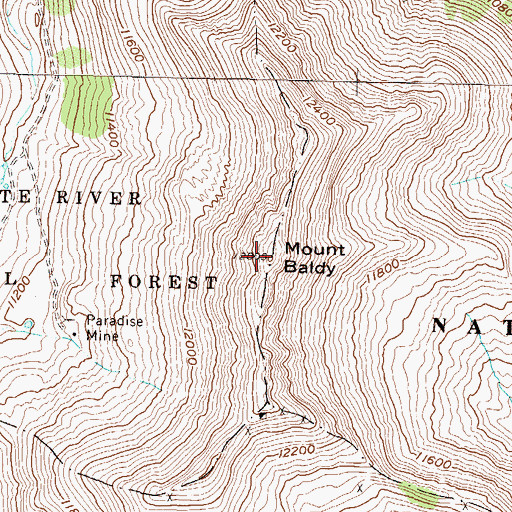 Topographic Map of Mount Baldy, CO