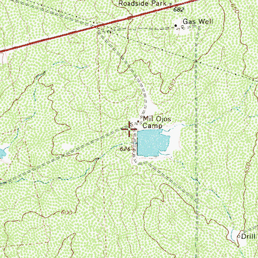 Topographic Map of Mil Ojos Camp Lake Dam, TX