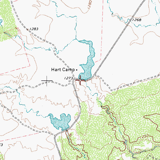 Topographic Map of Hart Camp Lake Dam, TX