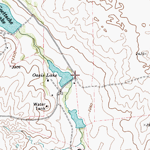 Topographic Map of Oasis Lake Dam, TX
