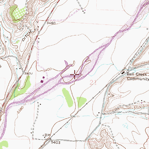 Topographic Map of Bell Creek, CO