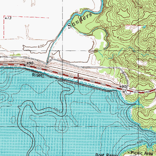 Topographic Map of Pat Mayse Dam, TX