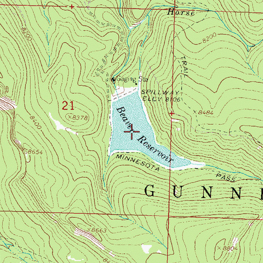 Topographic Map of Beaver Reservoir, CO
