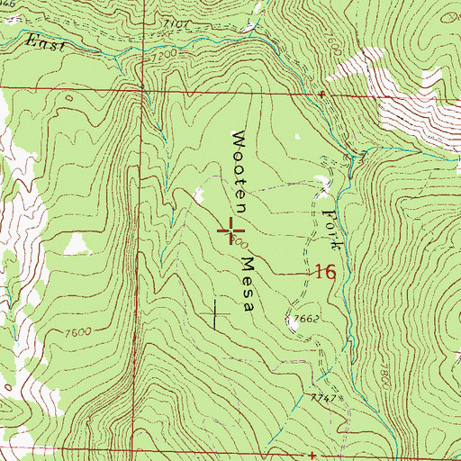 Topographic Map of Wooten Mesa, CO
