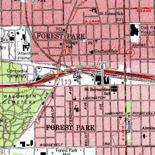 Topographic Map of Forest Park, IL