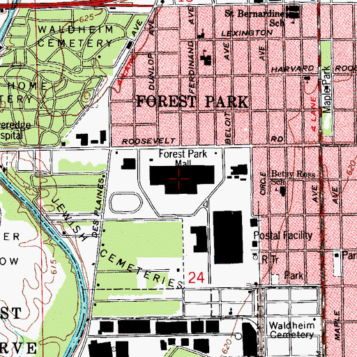 Topographic Map of Forest Park Mall Shopping Center, IL