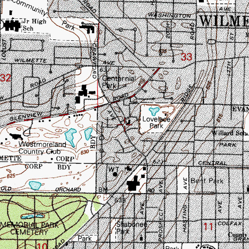 Topographic Map of Hillside Free Methodist Church, IL
