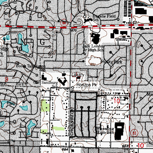 Topographic Map of Indian Trails Public Library, IL
