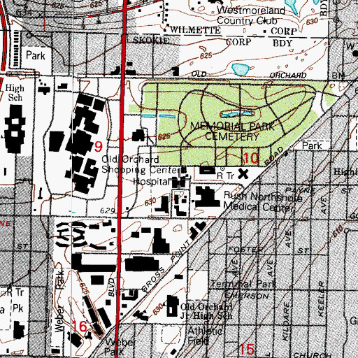 Topographic Map of Old Orchard Hospital (historical), IL