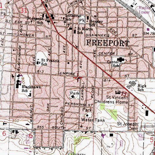 Topographic Map of First Church of the Nazarene, IL