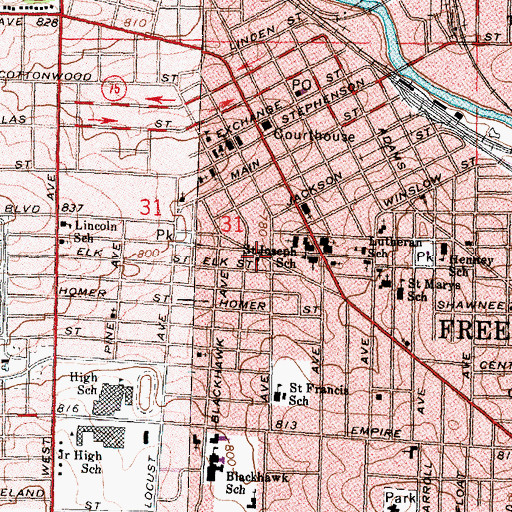 Topographic Map of First Free Methodist Church, IL