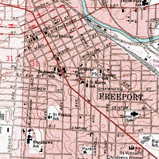 Topographic Map of Immanuel Evangelical Lutheran Church, IL