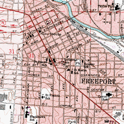 Topographic Map of Immanuel Evangelical Lutheran School, IL
