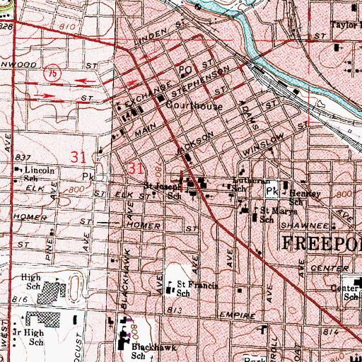 Topographic Map of Saint Josephs Roman Catholic Church, IL