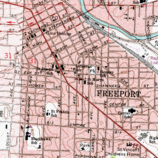 Topographic Map of Saint Marys Roman Catholic Church, IL