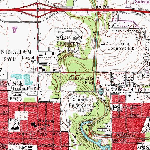 Topographic Map of Busey Woods, IL
