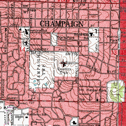 Topographic Map of Champaign Country Club, IL