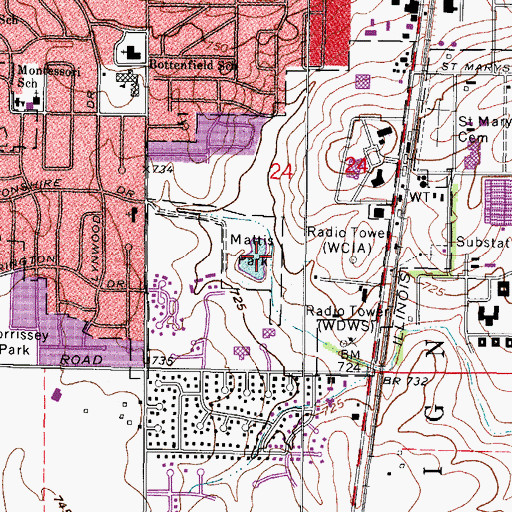 Topographic Map of Mattis Lake, IL