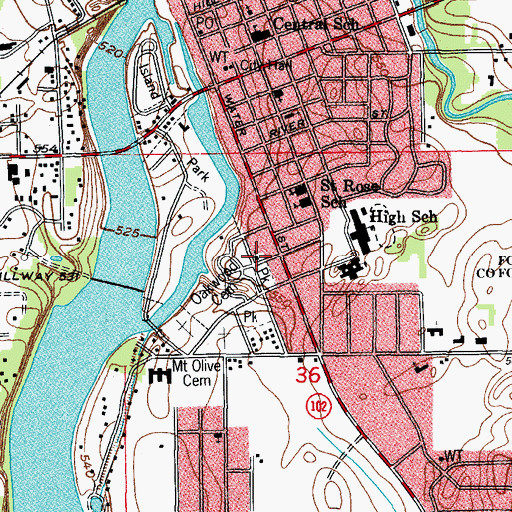 Topographic Map of First Baptist Church, IL