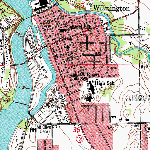 Topographic Map of Saint Rose Church, IL