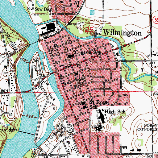 Topographic Map of Wilmington Church of the Nazarene, IL