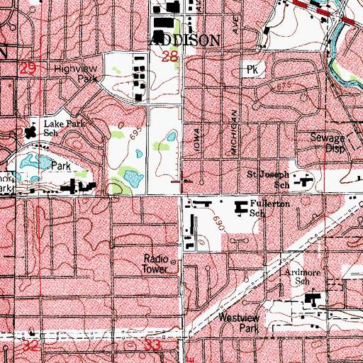 Topographic Map of Addison Bible Church, IL