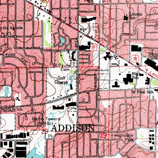 Topographic Map of Addison Presbyterian Church, IL